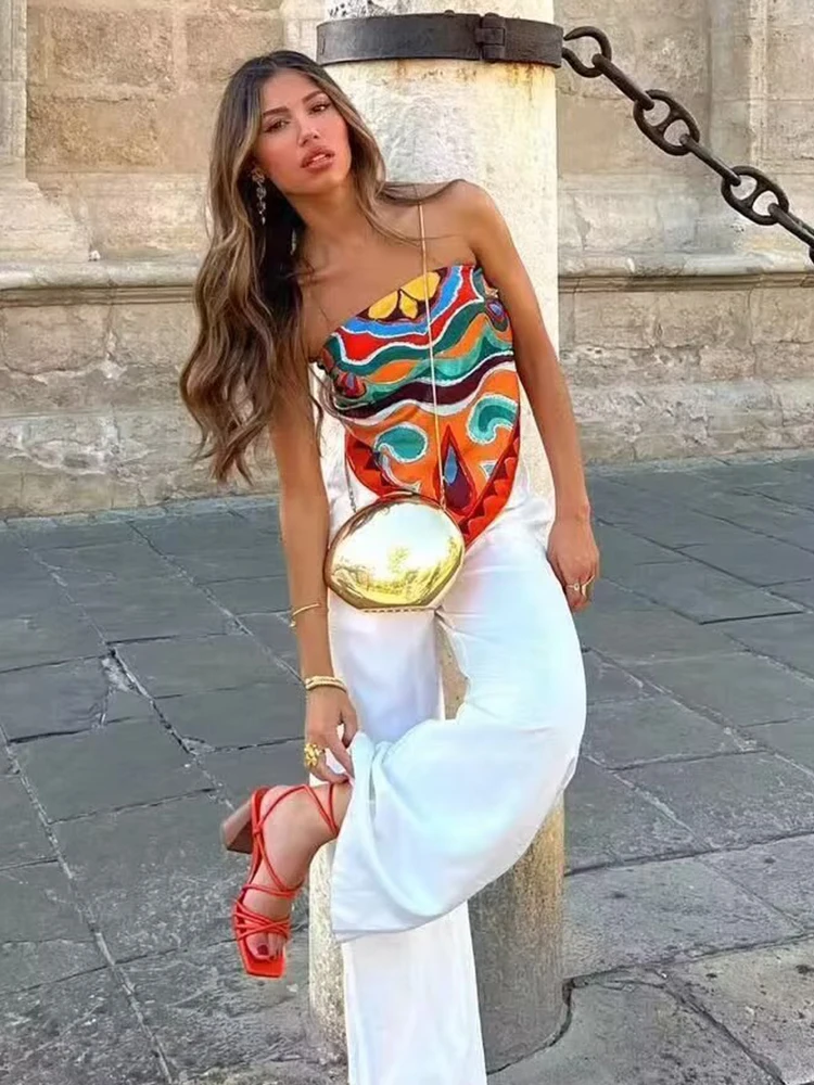 Vintage Women Loose Boho Two Piece Set 2023 Summer Fashion Ladies Vocation Satin Pant Sets Chic Female Trouser Suit Outfits