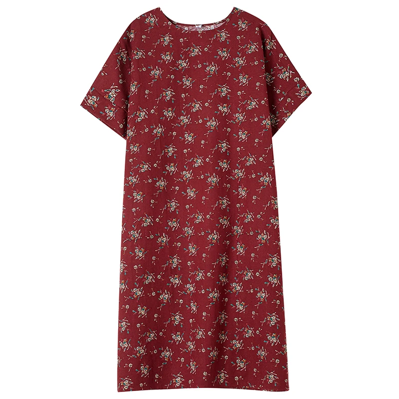 Cotton Linen Vintage Print Spring Summer Dresses For Women 2026 Short Sleeve Casual Loose Midi Dress Robe Femme Elegant Clothing