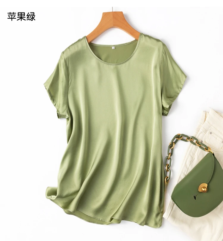 Tajiyane Women 100% Mulberry Silk 19 Momme half sleeve Round Neck Top Shirt Blouse T-shirt More Colors women's tops ropa mujer