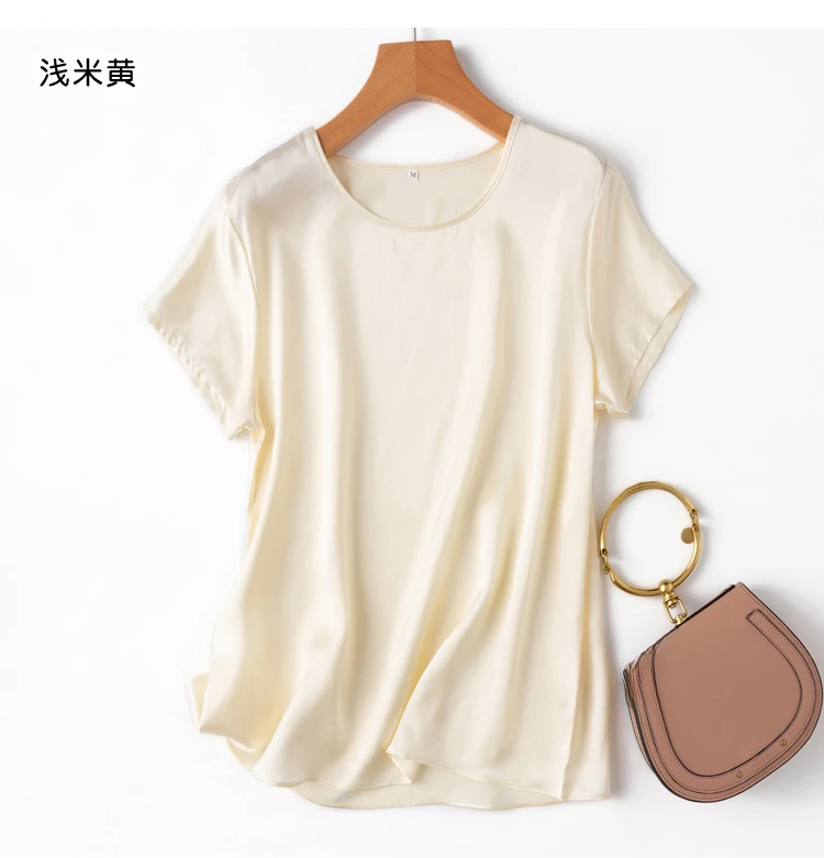 Tajiyane Women 100% Mulberry Silk 19 Momme half sleeve Round Neck Top Shirt Blouse T-shirt More Colors women's tops ropa mujer