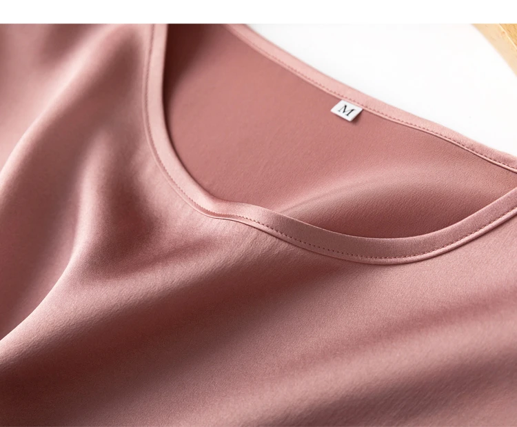 Tajiyane Women 100% Mulberry Silk 19 Momme half sleeve Round Neck Top Shirt Blouse T-shirt More Colors women's tops ropa mujer