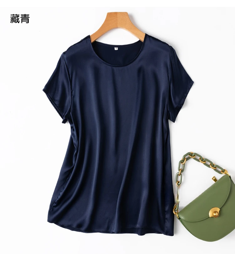 Tajiyane Women 100% Mulberry Silk 19 Momme half sleeve Round Neck Top Shirt Blouse T-shirt More Colors women's tops ropa mujer
