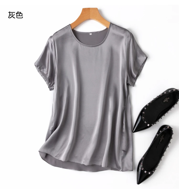 Tajiyane Women 100% Mulberry Silk 19 Momme half sleeve Round Neck Top Shirt Blouse T-shirt More Colors women's tops ropa mujer