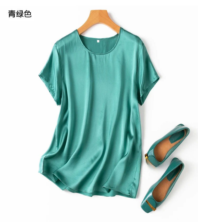 Tajiyane Women 100% Mulberry Silk 19 Momme half sleeve Round Neck Top Shirt Blouse T-shirt More Colors women's tops ropa mujer