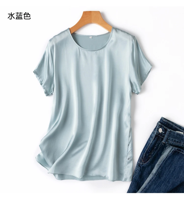 Tajiyane Women 100% Mulberry Silk 19 Momme half sleeve Round Neck Top Shirt Blouse T-shirt More Colors women's tops ropa mujer