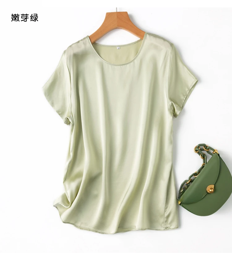 Tajiyane Women 100% Mulberry Silk 19 Momme half sleeve Round Neck Top Shirt Blouse T-shirt More Colors women's tops ropa mujer