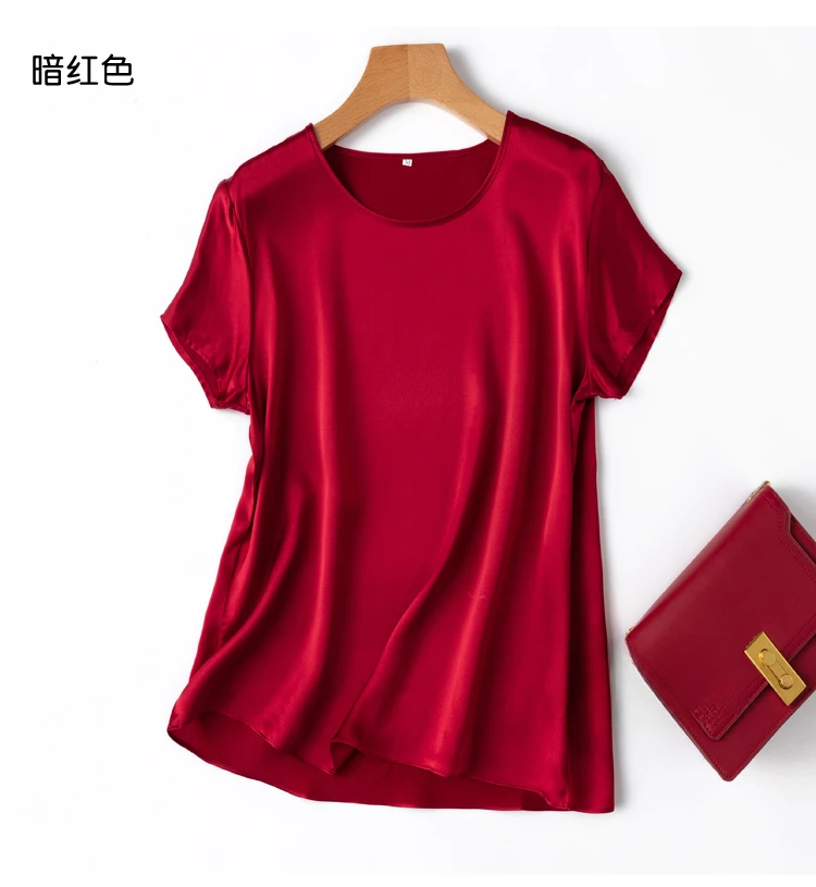 Tajiyane Women 100% Mulberry Silk 19 Momme half sleeve Round Neck Top Shirt Blouse T-shirt More Colors women's tops ropa mujer