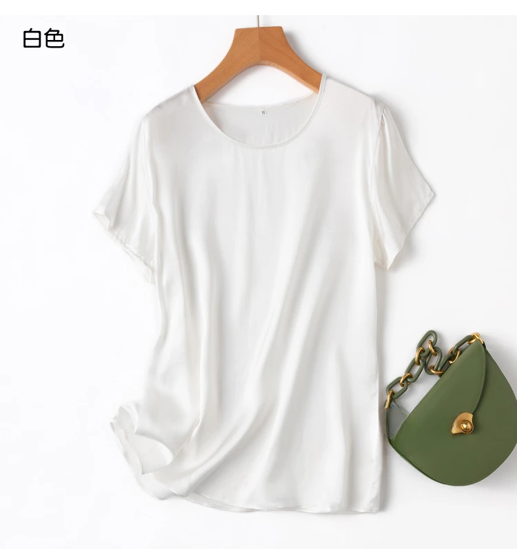 Tajiyane Women 100% Mulberry Silk 19 Momme half sleeve Round Neck Top Shirt Blouse T-shirt More Colors women's tops ropa mujer