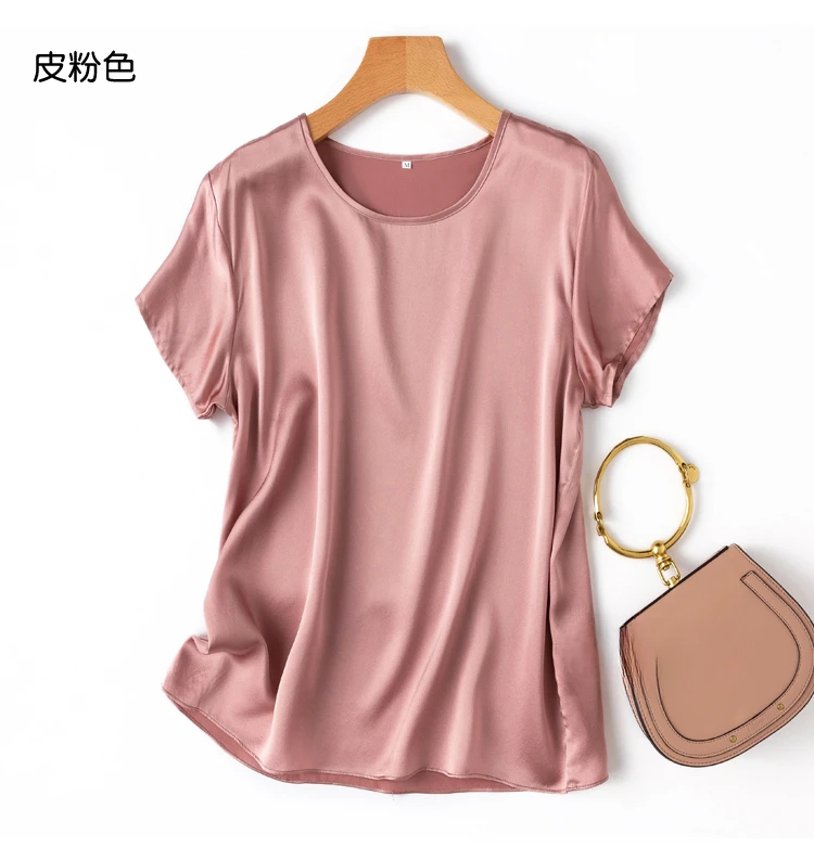 Tajiyane Women 100% Mulberry Silk 19 Momme half sleeve Round Neck Top Shirt Blouse T-shirt More Colors women's tops ropa mujer