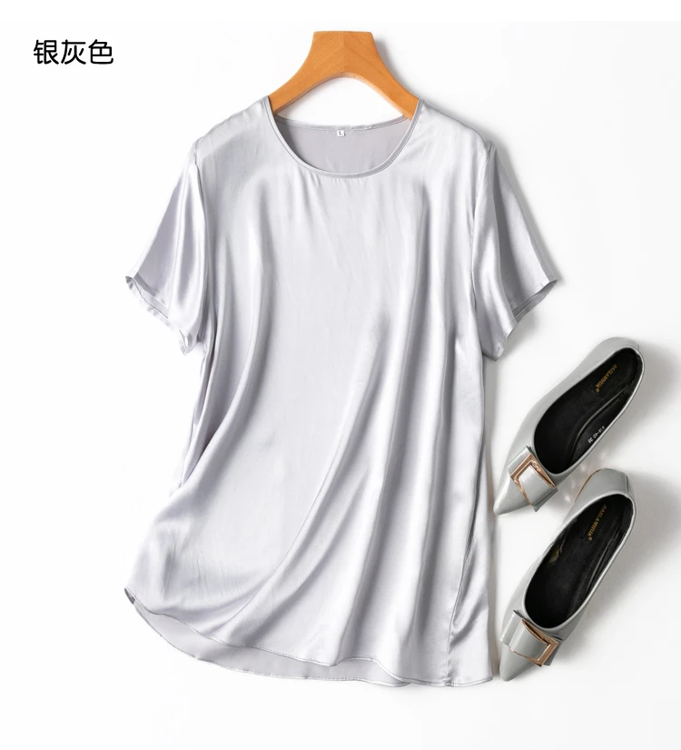 Tajiyane Women 100% Mulberry Silk 19 Momme half sleeve Round Neck Top Shirt Blouse T-shirt More Colors women's tops ropa mujer