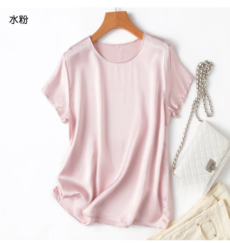 Tajiyane Women 100% Mulberry Silk 19 Momme half sleeve Round Neck Top Shirt Blouse T-shirt More Colors women's tops ropa mujer