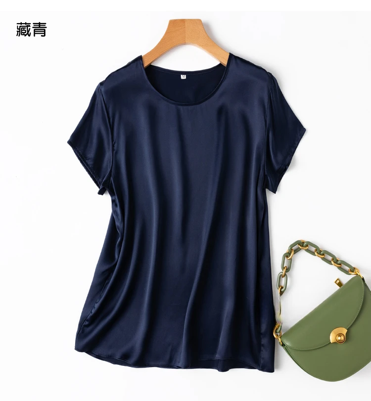 Tajiyane Women 100% Mulberry Silk 19 Momme half sleeve Round Neck Top Shirt Blouse T-shirt More Colors women's tops ropa mujer