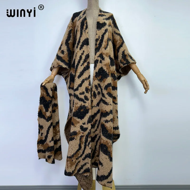 Winter Women High Quality Fur Coat Luxury Long Fur Coat Loose OverCoat Thick Warm Leopard print Female Plush Coats with scarf