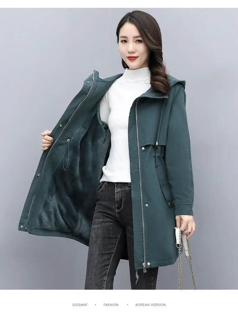 New Female Parka 2026 Winter New Korean Plush Thicken Women's Cotton Jacket Ladies Warm Hooded Coat Mid Length Casual Overcoat