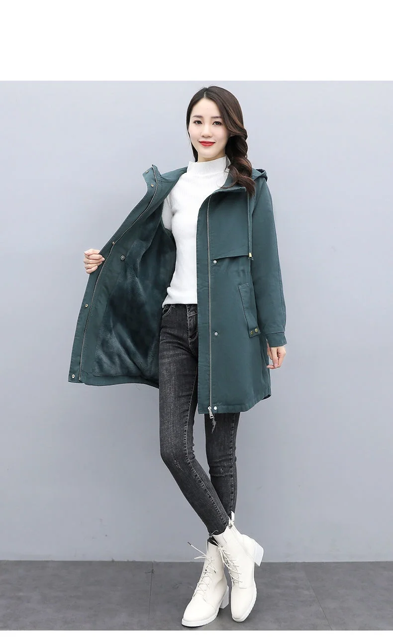 New Female Parka 2026 Winter New Korean Plush Thicken Women's Cotton Jacket Ladies Warm Hooded Coat Mid Length Casual Overcoat
