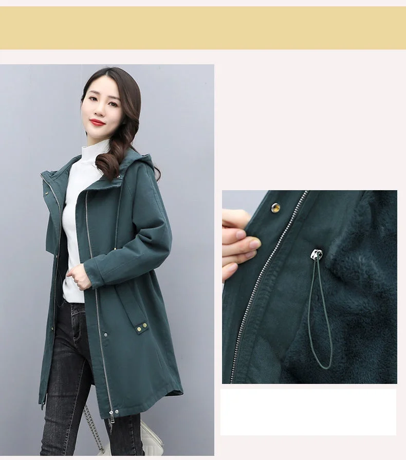 New Female Parka 2026 Winter New Korean Plush Thicken Women's Cotton Jacket Ladies Warm Hooded Coat Mid Length Casual Overcoat