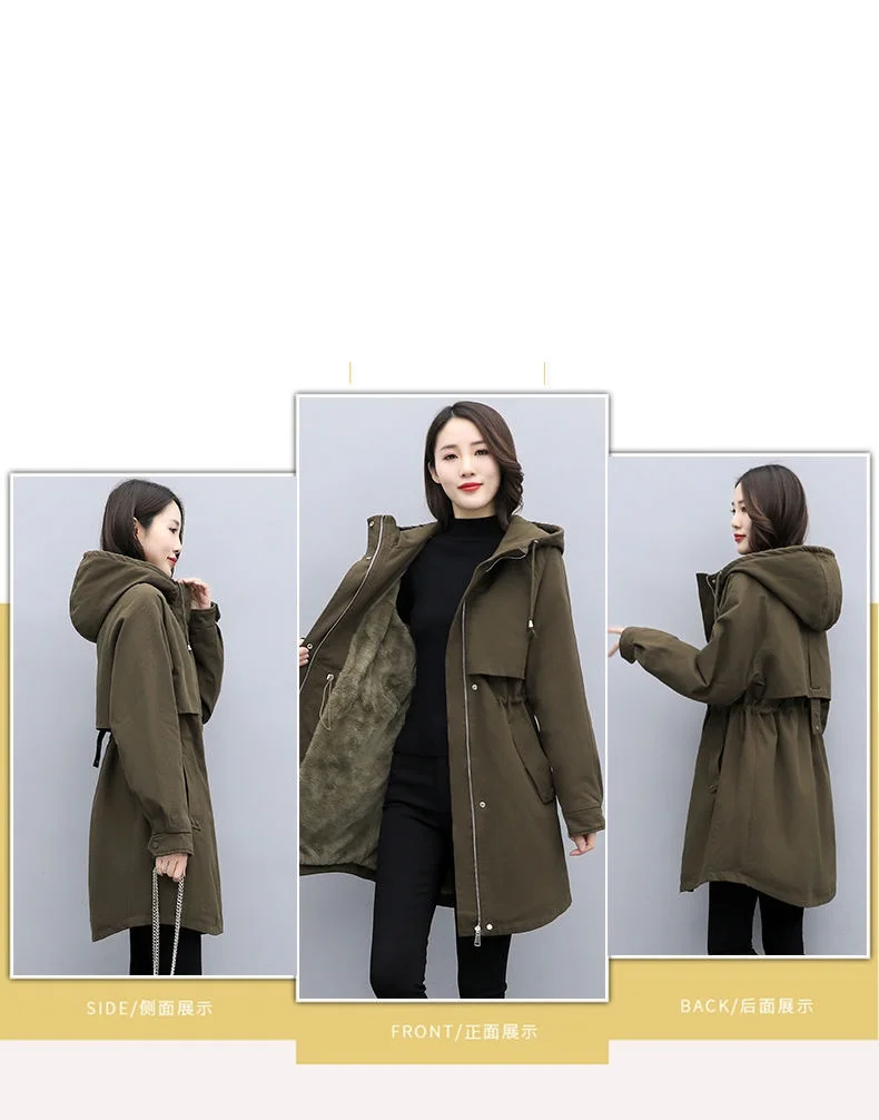 New Female Parka 2026 Winter New Korean Plush Thicken Women's Cotton Jacket Ladies Warm Hooded Coat Mid Length Casual Overcoat