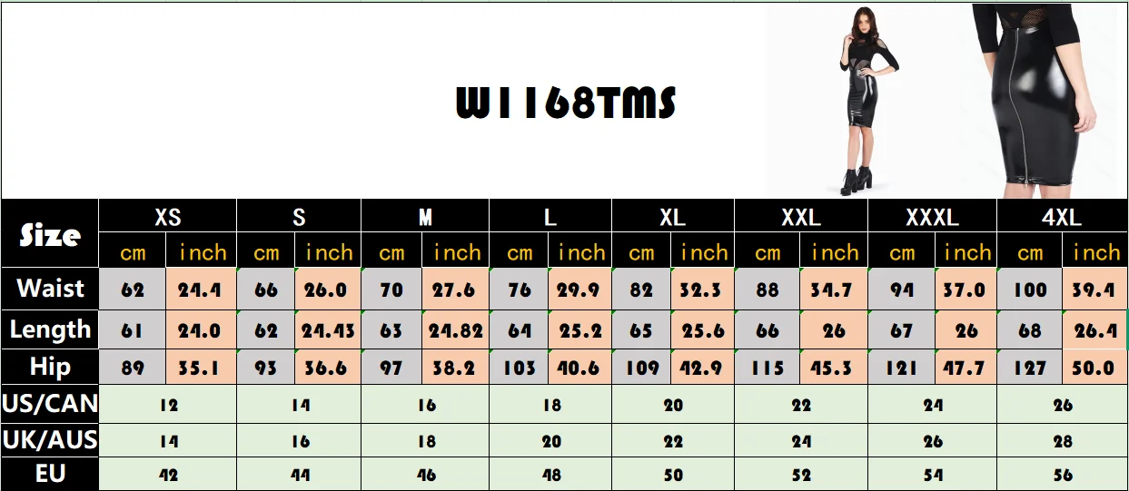 Women Casual PU Leather Bodycon Midi Skirt Ladies Faux Leather Pencil Skirt Hip Wrapped Back Zip Shiny PVC High Waisted Custom