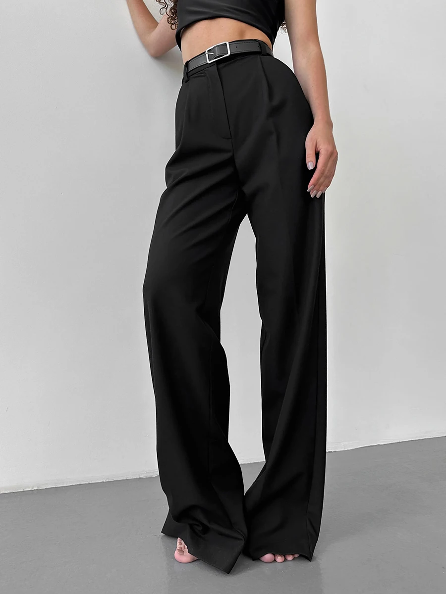Bornladies Autumn Office Ladies Trousers Women High Waist Pants Pockets Female Summer Pleated Wide Leg Solid OL Pants Women