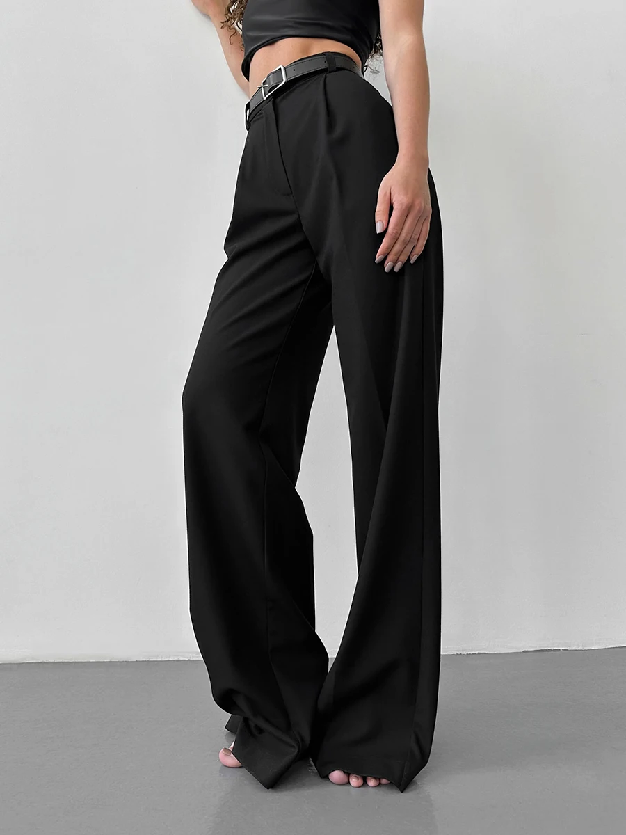 Bornladies Autumn Office Ladies Trousers Women High Waist Pants Pockets Female Summer Pleated Wide Leg Solid OL Pants Women