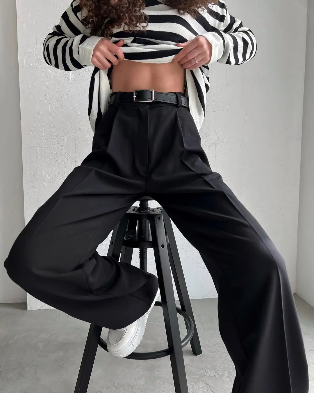 Bornladies Autumn Office Ladies Trousers Women High Waist Pants Pockets Female Summer Pleated Wide Leg Solid OL Pants Women