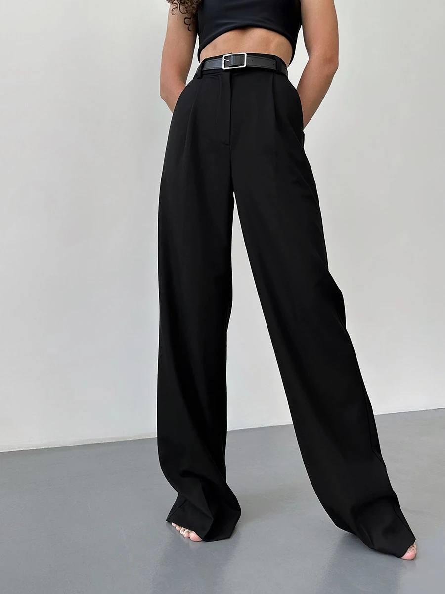 Bornladies Autumn Office Ladies Trousers Women High Waist Pants Pockets Female Summer Pleated Wide Leg Solid OL Pants Women