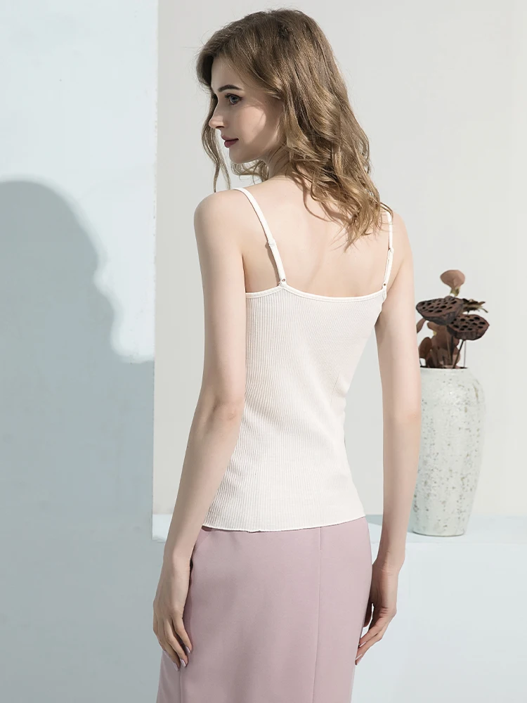 SuyaDream Women Silk Camisole 30%Silk 70%Cotton Knitted Natural Chic Camis 2025 Spring Summer Solid T Shirts White