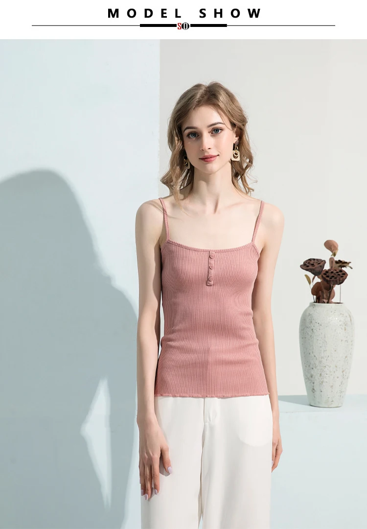 SuyaDream Women Silk Camisole 30%Silk 70%Cotton Knitted Natural Chic Camis 2025 Spring Summer Solid T Shirts White