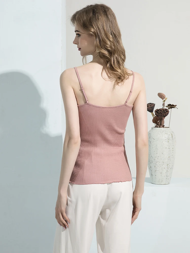 SuyaDream Women Silk Camisole 30%Silk 70%Cotton Knitted Natural Chic Camis 2025 Spring Summer Solid T Shirts White