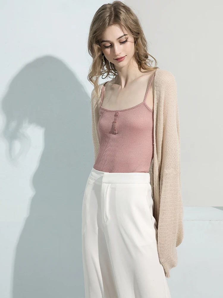 SuyaDream Women Silk Camisole 30%Silk 70%Cotton Knitted Natural Chic Camis 2025 Spring Summer Solid T Shirts White