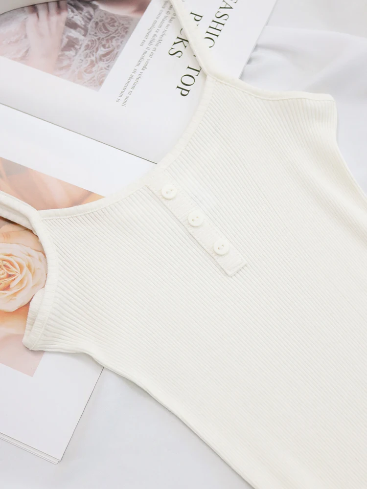SuyaDream Women Silk Camisole 30%Silk 70%Cotton Knitted Natural Chic Camis 2025 Spring Summer Solid T Shirts White