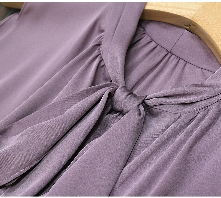 Fashion Ice Silk Top Pink Acetate Satin Shirts Plus Size Blusas Mujer De Verano Lace Up Bow Tie Sexy Elegant Chiffon Blouse