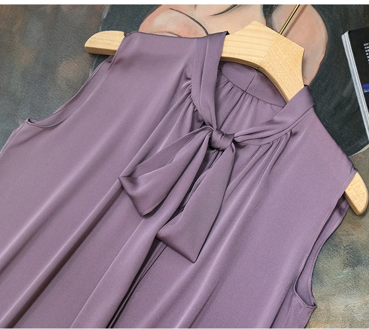 Fashion Ice Silk Top Pink Acetate Satin Shirts Plus Size Blusas Mujer De Verano Lace Up Bow Tie Sexy Elegant Chiffon Blouse