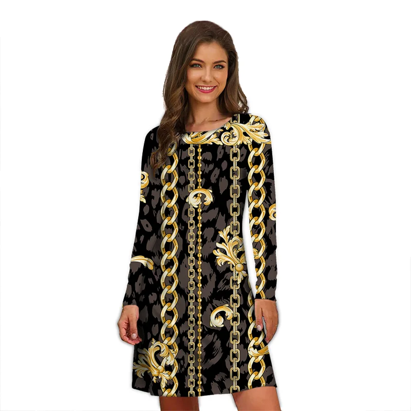 Elegant Leopard Print Women Dresses For 2022 Autumn Fashion Long Sleeve Loose Oversize Clothing Vintage Casual Mini A-Line Dress