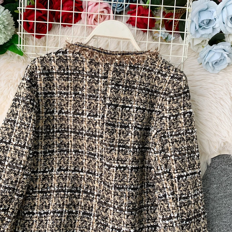 New Autumn Winter Vintage Tweed Jacket Coat Women Small Fragrance Patchwork Korean Woollen Cropped Coats Elegant Short Outerwear