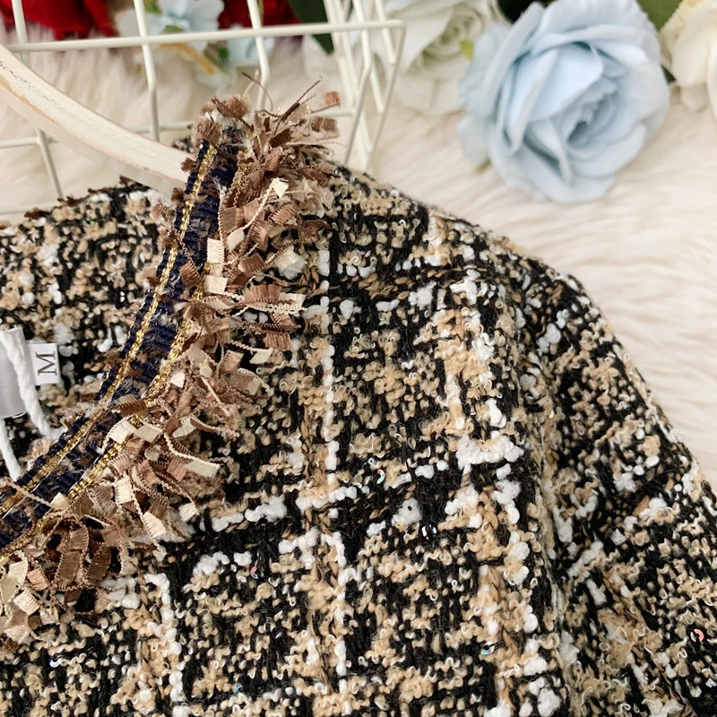 New Autumn Winter Vintage Tweed Jacket Coat Women Small Fragrance Patchwork Korean Woollen Cropped Coats Elegant Short Outerwear