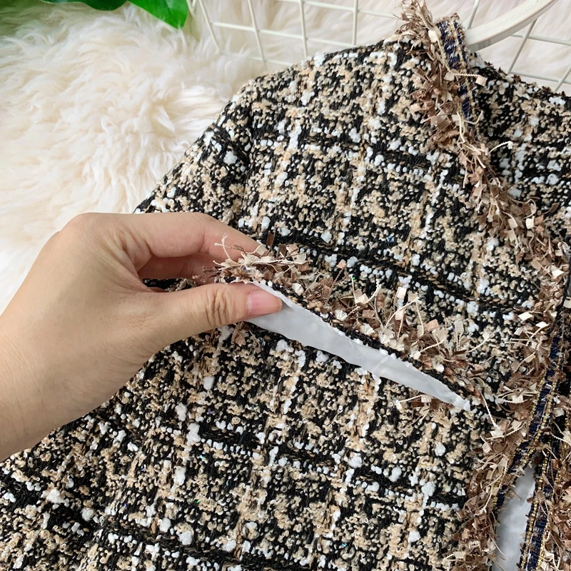 New Autumn Winter Vintage Tweed Jacket Coat Women Small Fragrance Patchwork Korean Woollen Cropped Coats Elegant Short Outerwear
