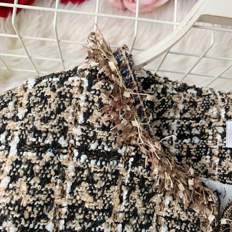 New Autumn Winter Vintage Tweed Jacket Coat Women Small Fragrance Patchwork Korean Woollen Cropped Coats Elegant Short Outerwear