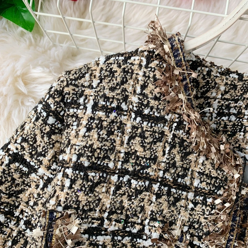 New Autumn Winter Vintage Tweed Jacket Coat Women Small Fragrance Patchwork Korean Woollen Cropped Coats Elegant Short Outerwear