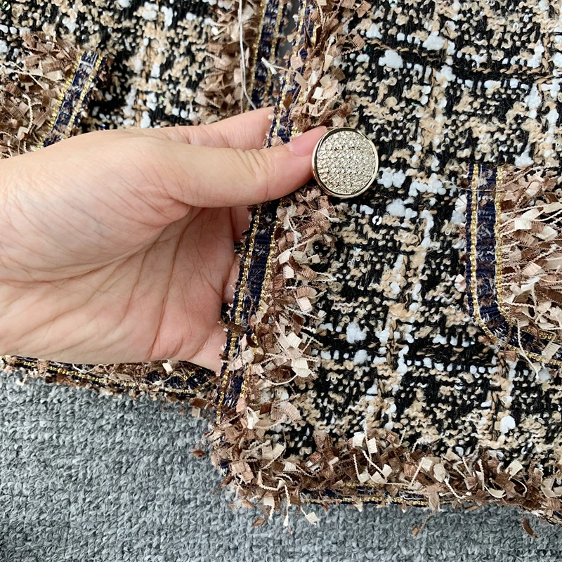 New Autumn Winter Vintage Tweed Jacket Coat Women Small Fragrance Patchwork Korean Woollen Cropped Coats Elegant Short Outerwear