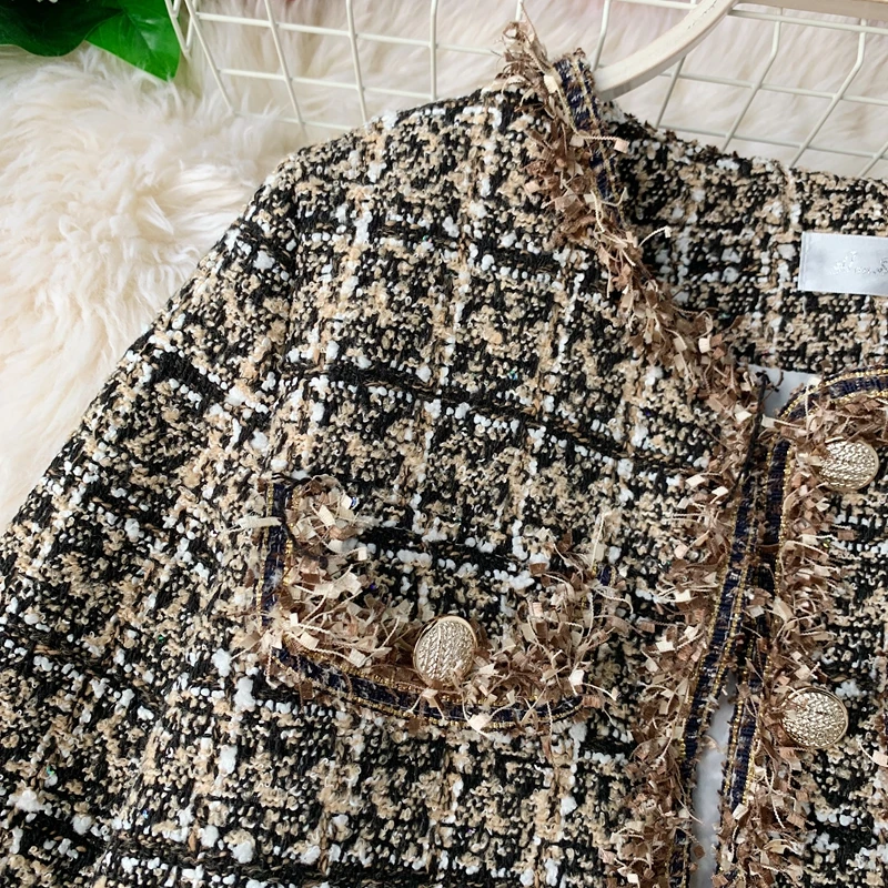 New Autumn Winter Vintage Tweed Jacket Coat Women Small Fragrance Patchwork Korean Woollen Cropped Coats Elegant Short Outerwear