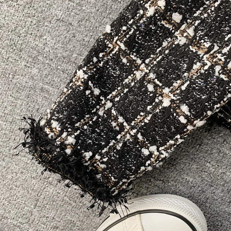New Autumn Winter Vintage Tweed Jacket Coat Women Small Fragrance Patchwork Korean Woollen Cropped Coats Elegant Short Outerwear