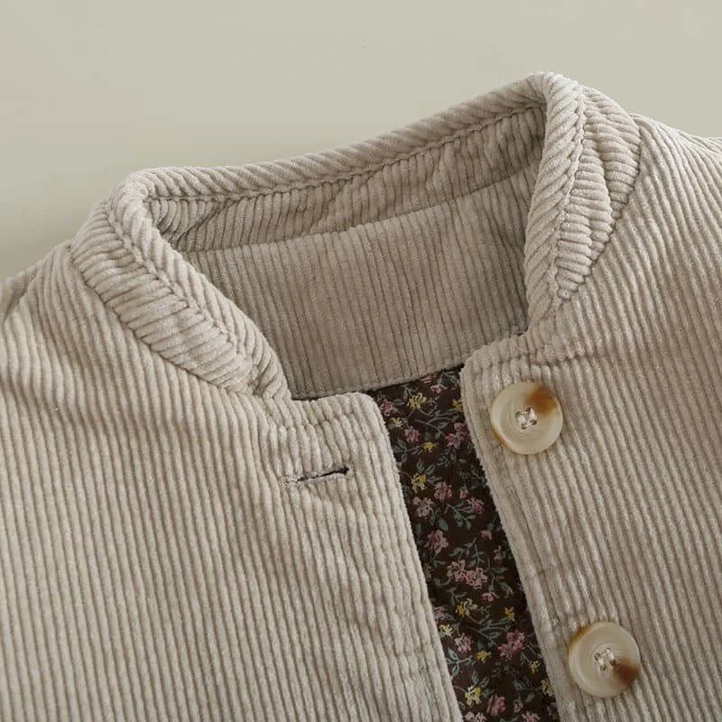 Corduroy Parka Women Autumn Winter Trend Short Warm Coats Cotton Clothes Stand Collar Vintage Single Breasted Jacket Womens Coat