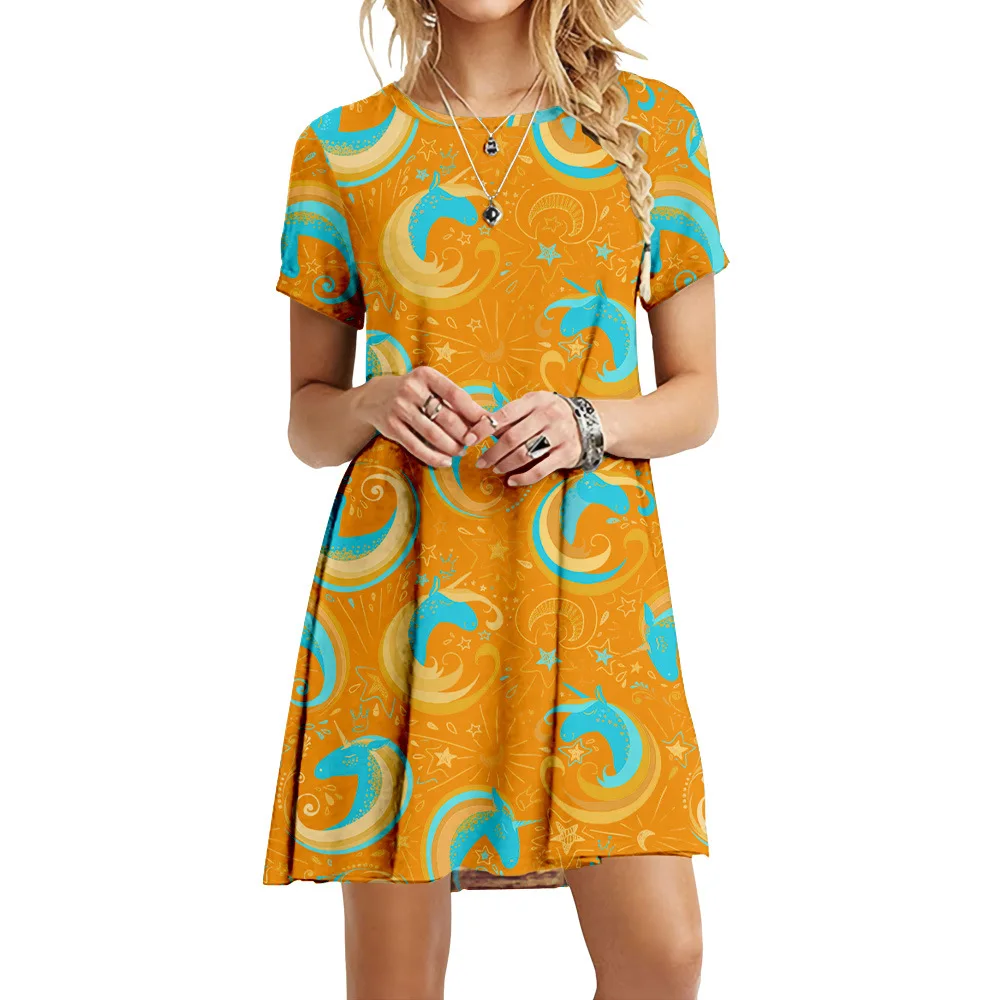 Fashion Summer Butterfly Dresses Women Elegant Short Sleeve 3D Print Loose Dress Vintage Casual Round Neck Mini Oversized Dress