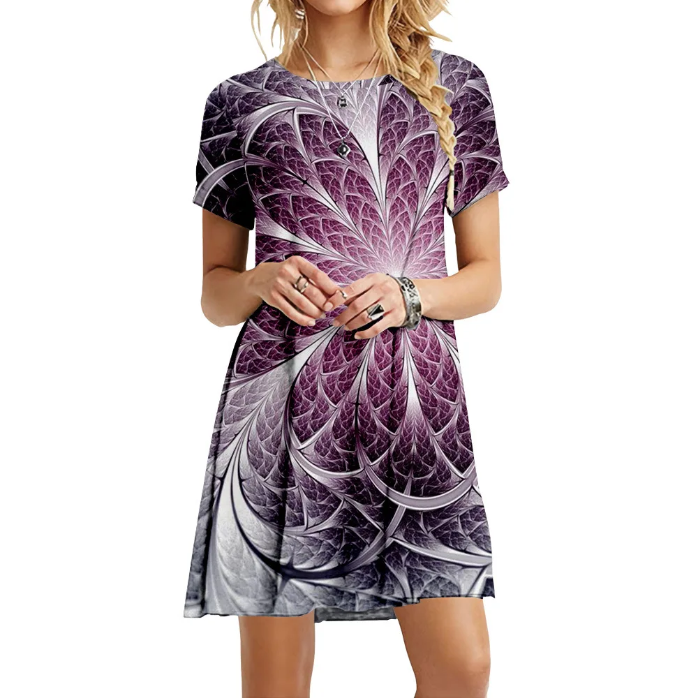 Fashion Summer Butterfly Dresses Women Elegant Short Sleeve 3D Print Loose Dress Vintage Casual Round Neck Mini Oversized Dress