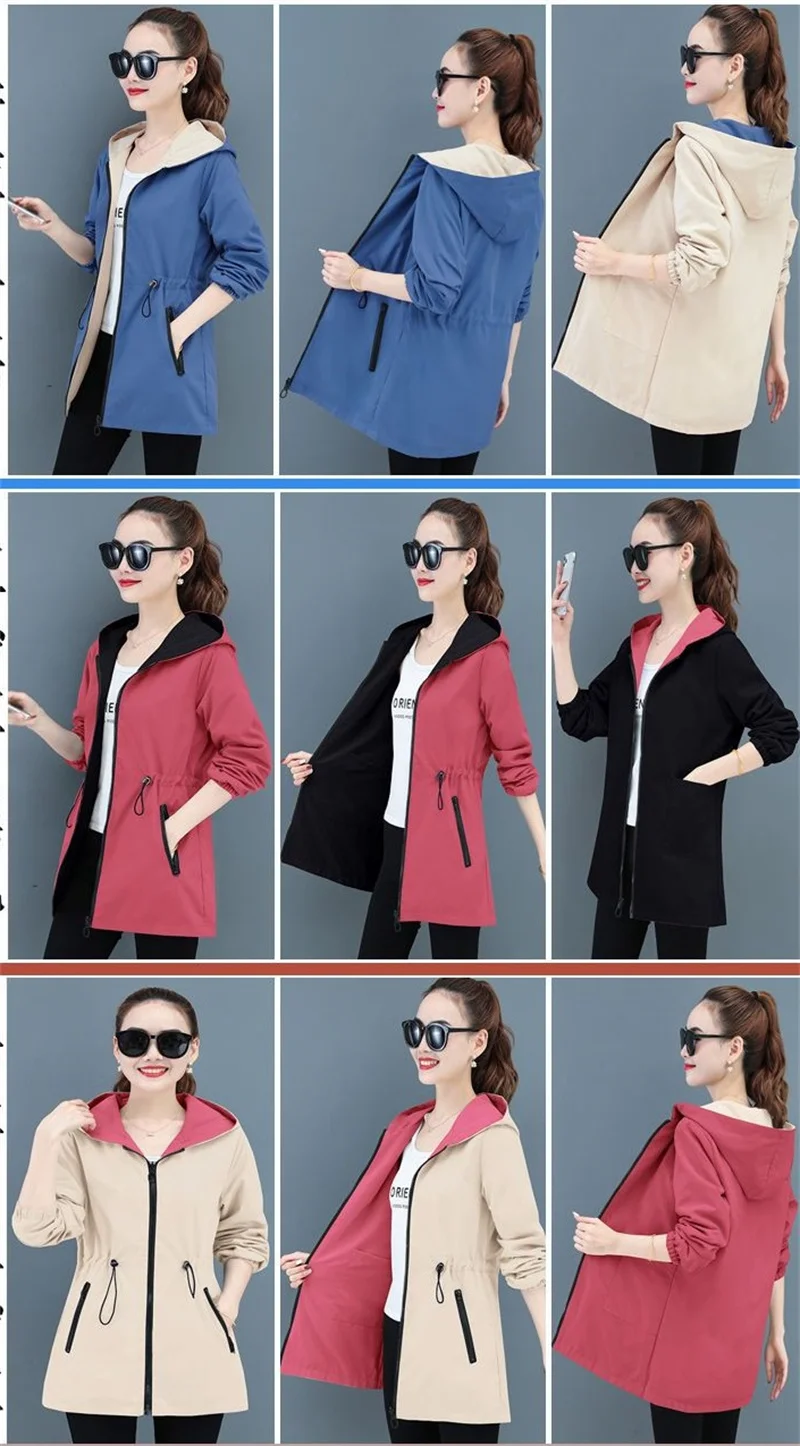 Double-Sided Trench Coat Women 2023 New Korean Casual Spring Autumn Loose Mid Long Windbreakers Female Outerwear Gabardina Mujer