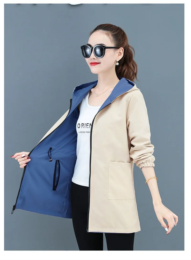 Double-Sided Trench Coat Women 2023 New Korean Casual Spring Autumn Loose Mid Long Windbreakers Female Outerwear Gabardina Mujer