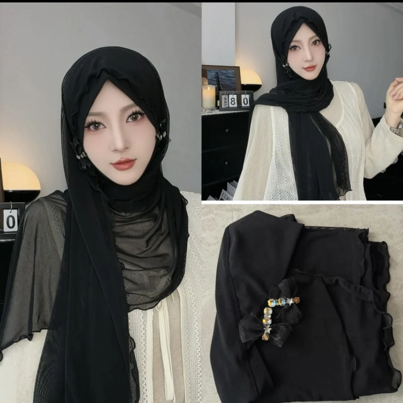 Muslim Women Cover Head Soft Easy Wears Hijabs (inner+shayla+2clips)