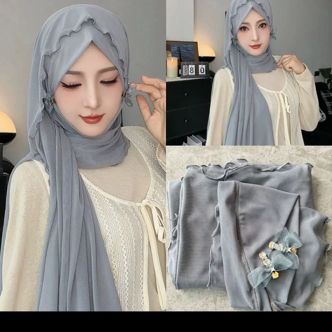 Muslim Women Cover Head Soft Easy Wears Hijabs (inner+shayla+2clips)