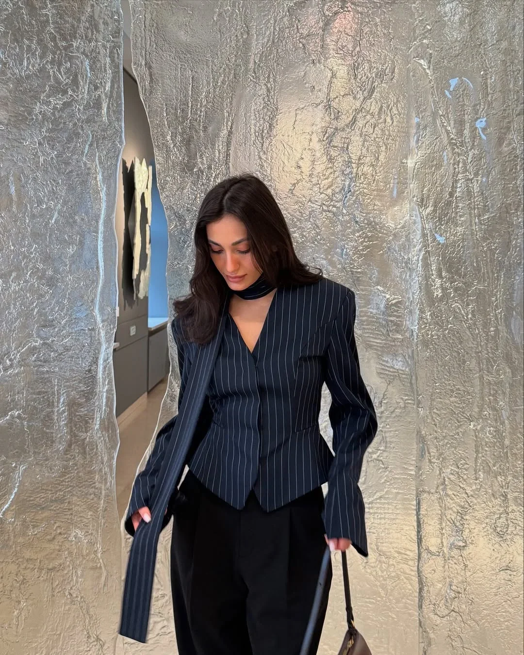 Talenza Women's Striped Blazer Elegant Ribbon Lace-up V-Neck Patchwork Long Sleeve Luxury Outwear Vintage  Women Tailored Coat